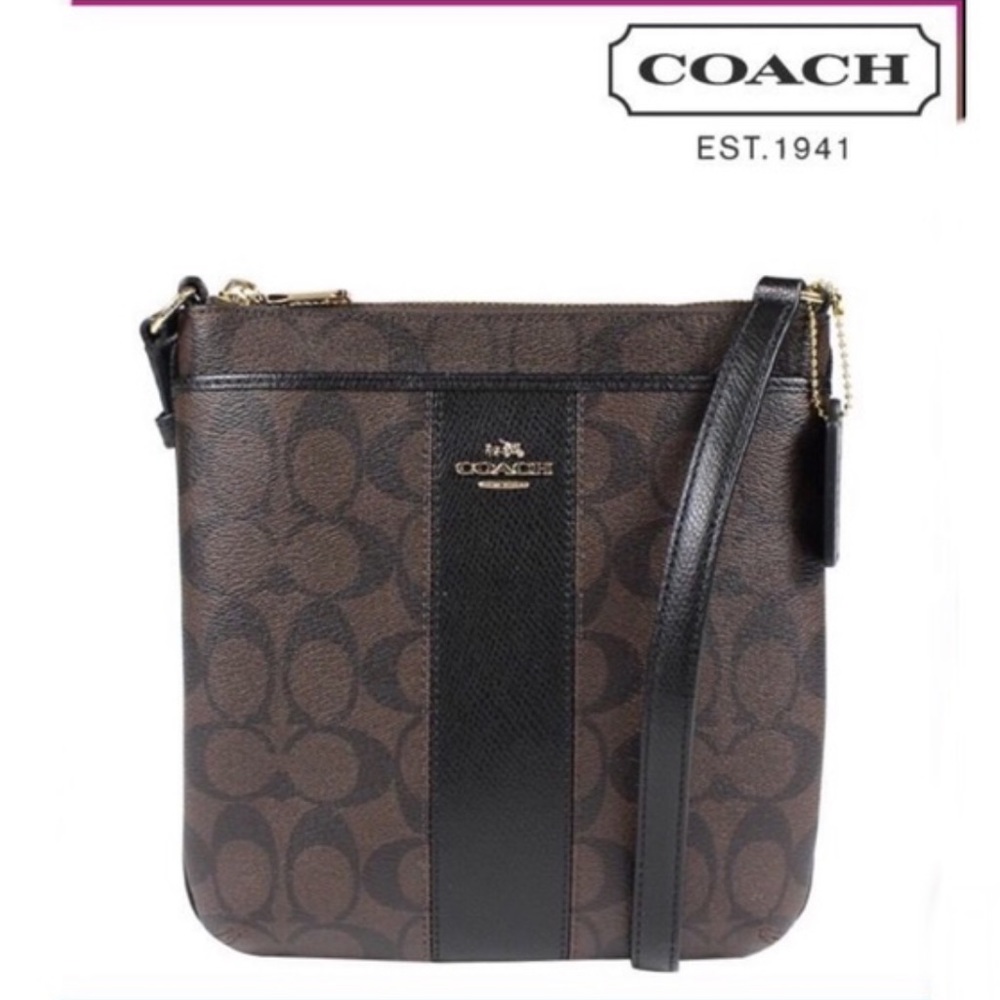 Coach Signature Black/Brown Leather Cross Body Bag